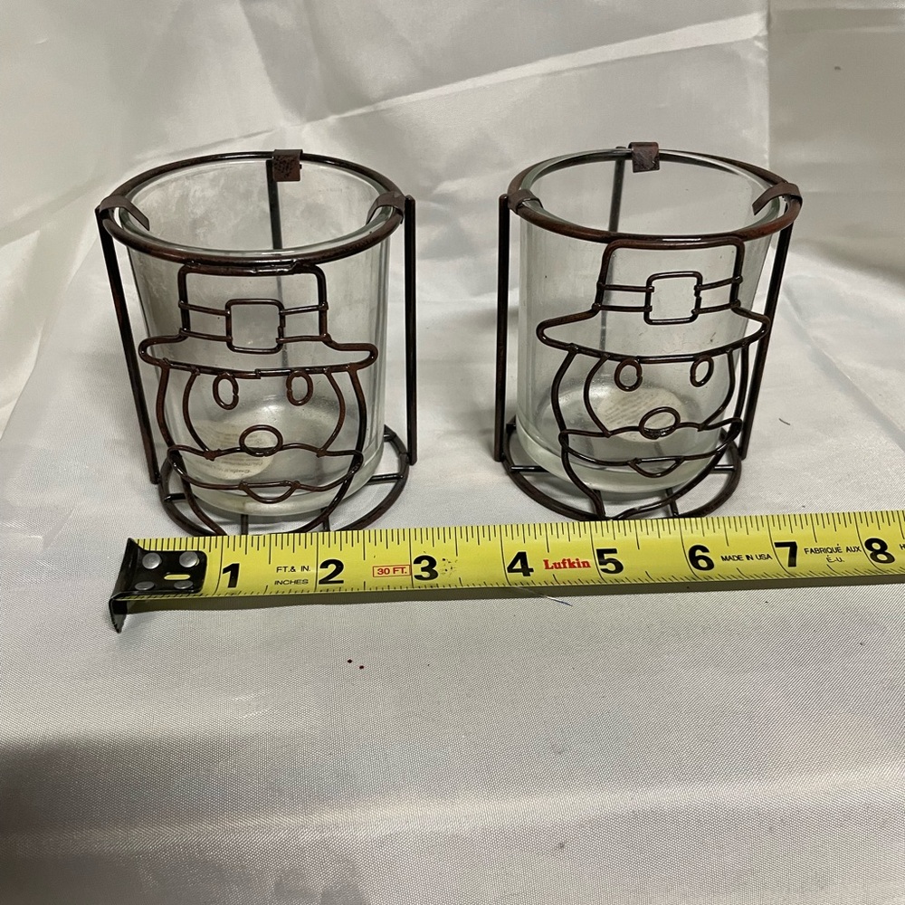 Rustic Brown Pilgrim Face Votive Candle Holders by